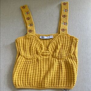 Zara Yellow Knit Top with Floral Straps